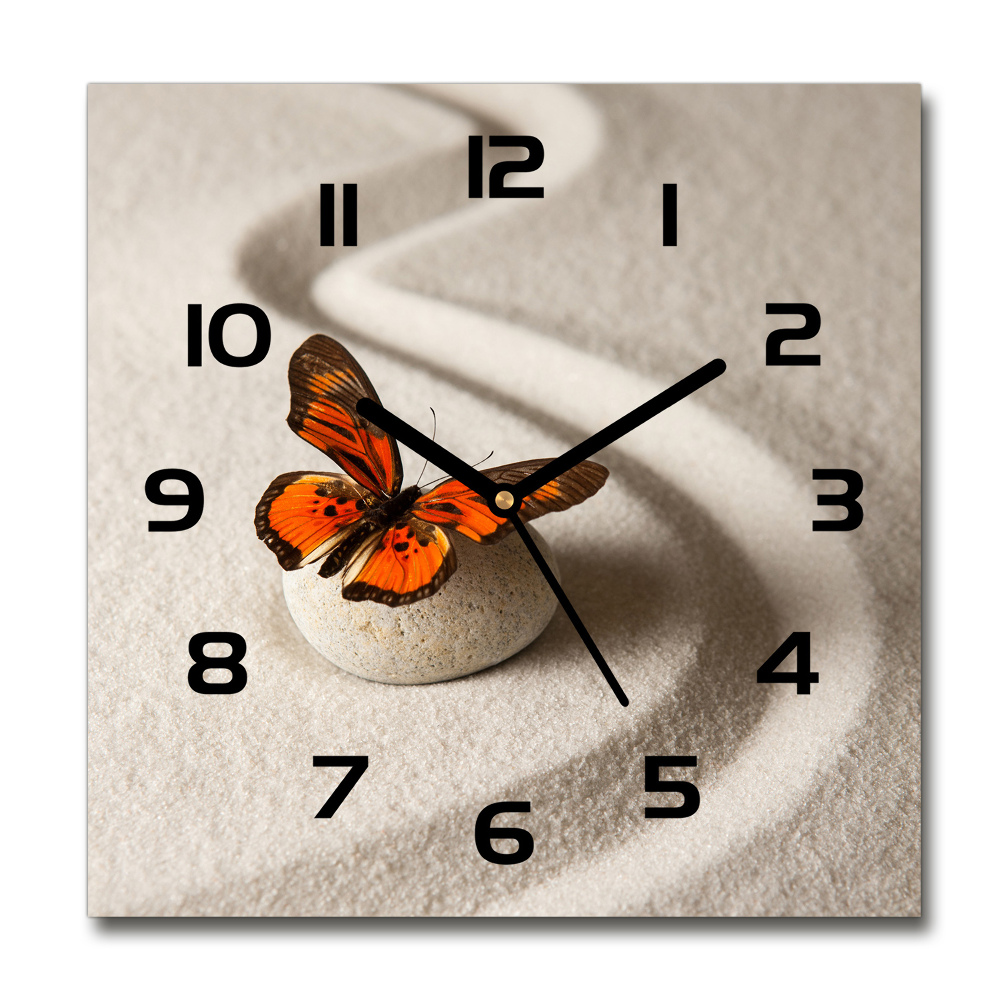 Zegar szklany kwadratowy Kamień zen i motyl