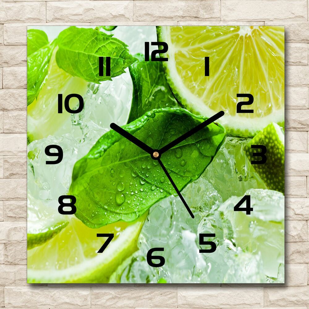 Zegar szklany kwadratowy Limonka z lodem