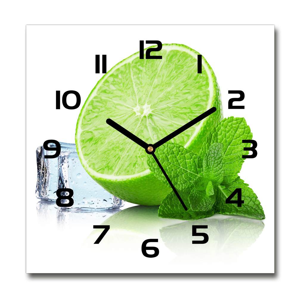 Zegar szklany kwadratowy Limonka z lodem