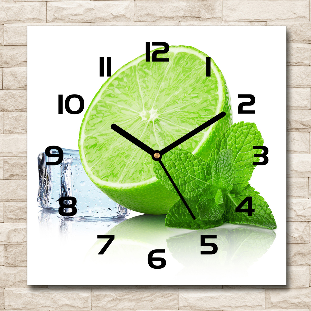 Zegar szklany kwadratowy Limonka z lodem