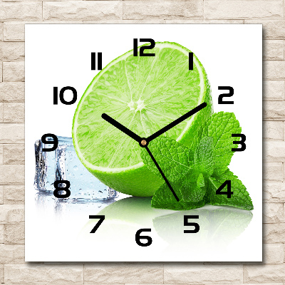Zegar szklany kwadratowy Limonka z lodem