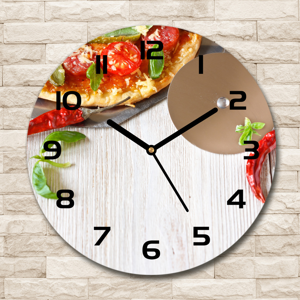 Zegar ścienny szklany okrągły Pizza