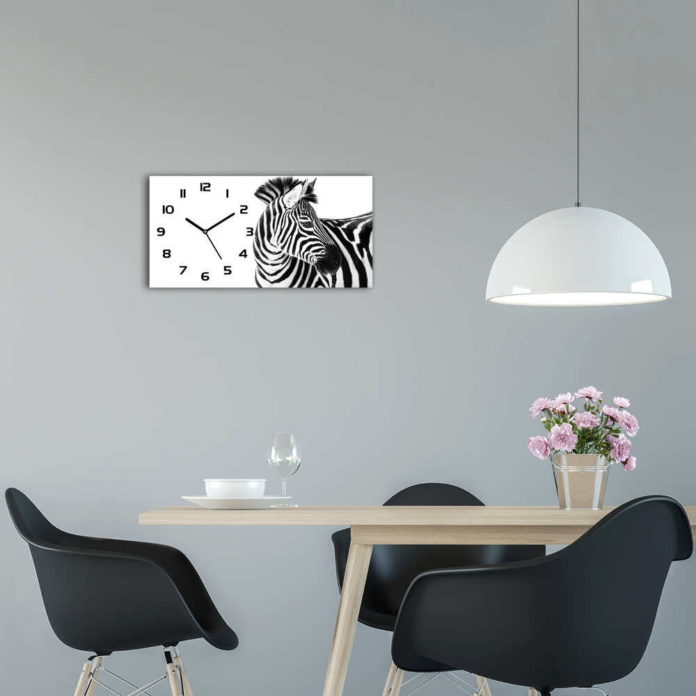 Zegar ścienny szklany cichy Zebra w śniegu