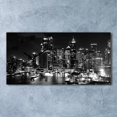 Nowoczesny zegar ścienny szklany Sydney nocą